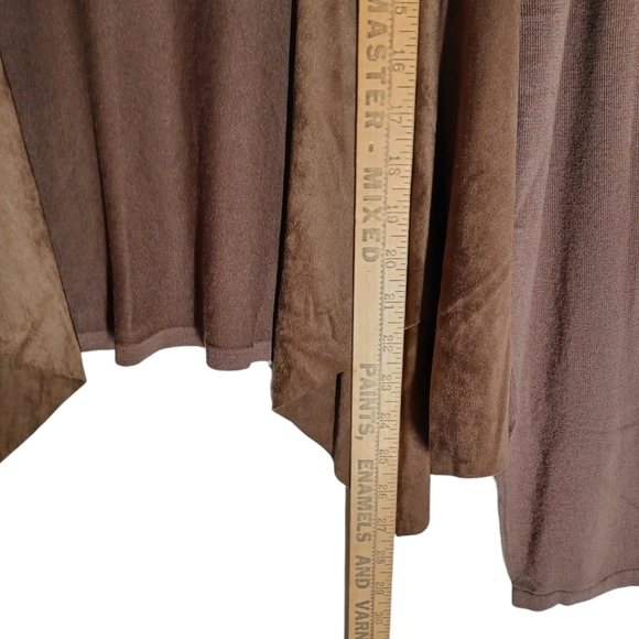 PETER NYGARD Micro Suede Brown Open Drape Long Sleeve Cardigan Sweater Large NWT - Picture 7 of 7
